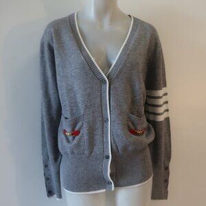NWT Romi Basha Poppy Gray, White Cardigan Sweater O/S ****